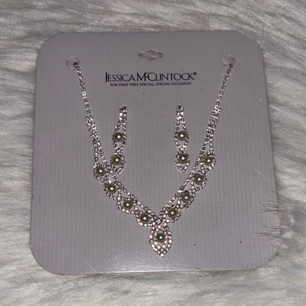 Jessica McClintock Silver Necklace with Pearl Accents